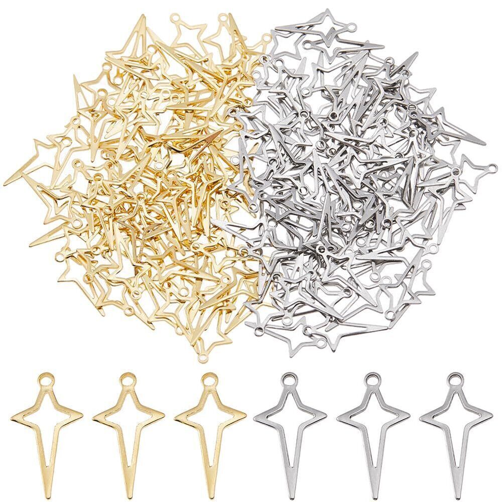 3827 160Pcs 2 Colors Star Charm Pendant Stainless Steel Charms Four-pointed